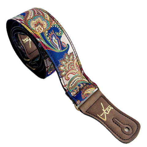 The Mr Moonlight Navy Blue Paisley Guitar Strap - Vtar Vegan Guitar Straps