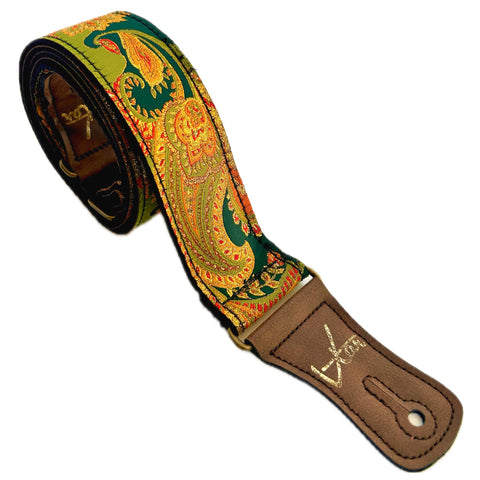 The Poison Ivy Green Paisley Guitar Strap - Vtar Vegan Guitar Straps