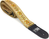 Handmade 60's Style Floral Hendrix Hemp Guitar Strap by VTAR, Made with Vegan Leather. For Acoustic, Bass and Electric (Beige Hemp OYF) - 1to1 Music