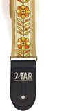 Handmade 60's Style Floral Hippy Hemp Guitar Strap by VTAR, Made with Vegan Leather. For Acoustic, Bass and Electric - 1to1 Music