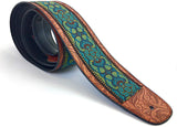 Handmade Retro Psychedelic"Renaissance" Collection 60's 70's Guitar Strap by VTAR, Made with Vegan Leather. For Acoustic, Bass and Electric (Blue Jacquard) - 1to1 Music