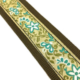 Handmade 60's Style Floral Hippy Hemp Guitar Strap by VTAR, Made with Vegan Leather. For Acoustic, Bass and Electric - 1to1 Music