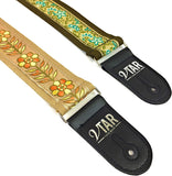 Handmade 60's Style Floral Hippy Hemp Guitar Strap by VTAR, Made with Vegan Leather. For Acoustic, Bass and Electric - 1to1 Music