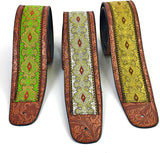 Handmade Vegan Psychedelic Jacquard Retro 70's Style Guitar Strap by VTAR, Made with Vegan Leather. For Acoustic, Bass and Electric (Green Psychedelic) - 1to1 Music